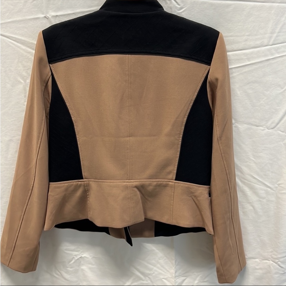 WHBM Blazer Jacket, Moto Asymmetrical Zippers, Tan Black, EUC, Sz 10 - Picture 7 of 9